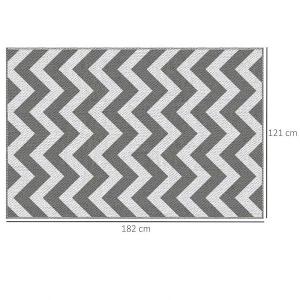 Rootz udendørs tæppe - Vandtæt - Dobbeltsidet design - Syntetisk fiber af høj kvalitet - Lysegrå + Hvid - 121 x 182 cm