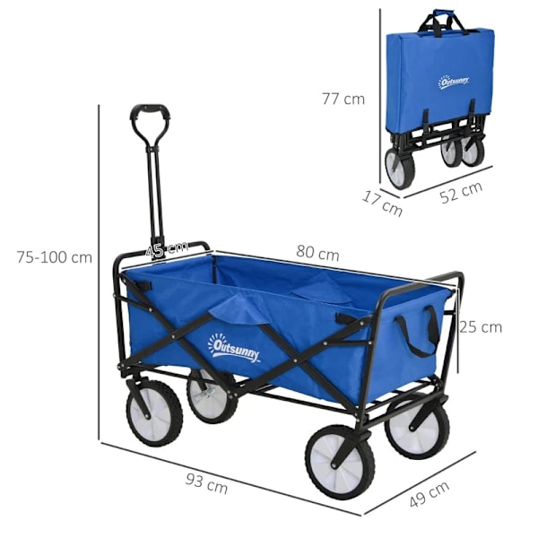 Rootz Håndvogn - Sammenfoldelig Håndvogn - 360° Havevogn - Transportvogn - Strandvogn - Stålramme - Oxford - Mørkeblå - 93 x 49 x 75-100 cm