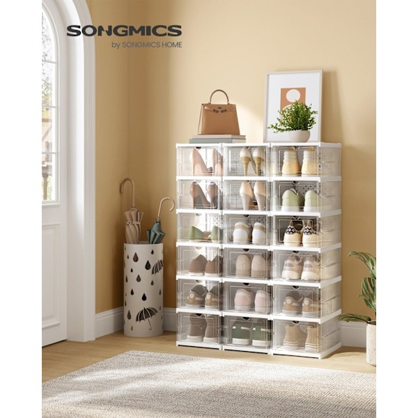 Rootz Cloud White Shoe Cabinet Sæt - Sammenklappelig skoorganisering - Opbevaringsløsning - PP og PS plastik - 35,5 cm x 25,5 cm x 105 cm