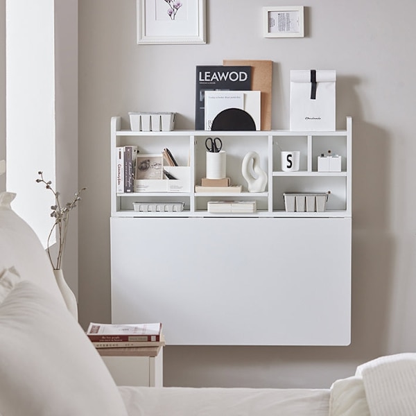 Rootz Väggmonterat hopfällbart bord - Matbord - Garderob med hyllor - Justerbar förvaring - Utrymmesbesparande design - Enkel montering - Vit - 90cm x