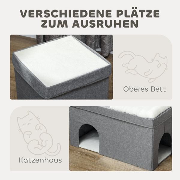 Rootz Cat House - Cat Cave Bed - Mysig Cat Condo - Mjuk kudde - Dubbla lägenheter - 74cm x 37,5cm x 78,5cm