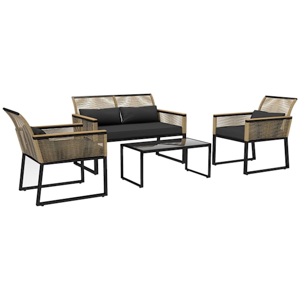 Rootz 4 stykker Rattan Garden Set - Balkon Møbler - Vejrbestandigt Sofa Set - Komfortpuder - 116 cm x 71 cm x 78 cm
