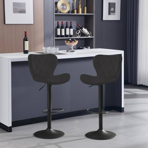 Rootz Velvet Barpall - Snurrstol - Frukostpall - Högkvalitativa material - Justerbar höjd - Mörkgrå/svart - 47cm x (89-109,5cm) x 54cm