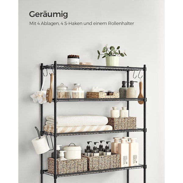 Rootz metalltoaletthylla - svart förvaringsställ för badrum - Organisationsställ - Robust konstruktion - 30 cm x 83 cm x 176 cm