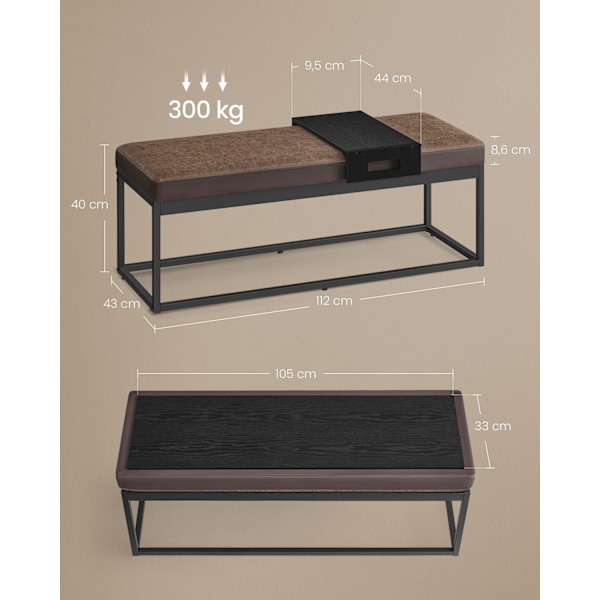 Rootz Opbevaringsbænk i imiteret læder - Osmannisk bænk - Soveværelsessæde - Pladsbesparende - 120 cm x 40 cm x 45 cm