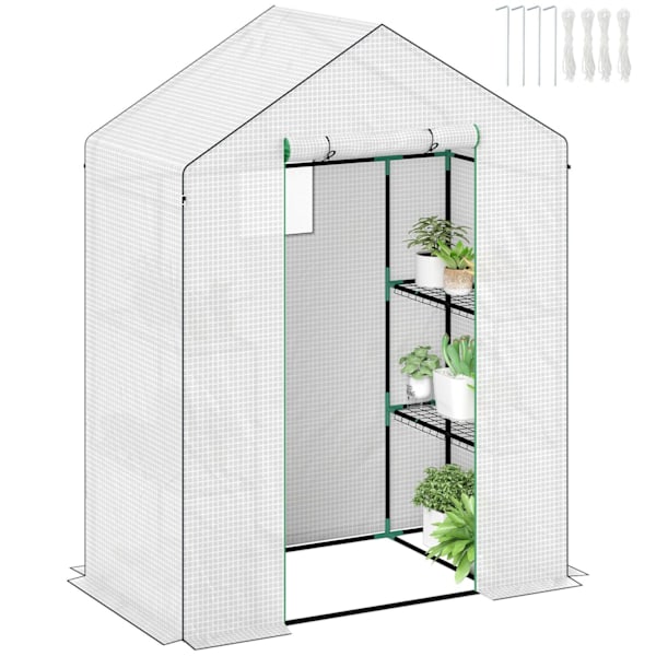 Rootz Walk -in Greenhouse, jossa hyllyt - mini -Greenhouse - UV -resistentti - Optimaalinen ilmanvaihto - 143L x 74B X 190H CM