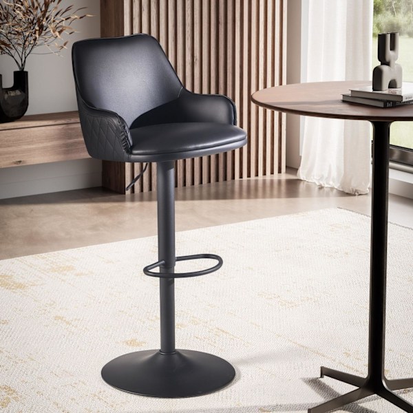 Rootz Modern Design Barpall - Bänkpall - Svängbar pall - Diamantquiltning - 45cm x 86-106cm x 45cm - Svart - 360° rotation - Metallbas - Fotstöd - 100