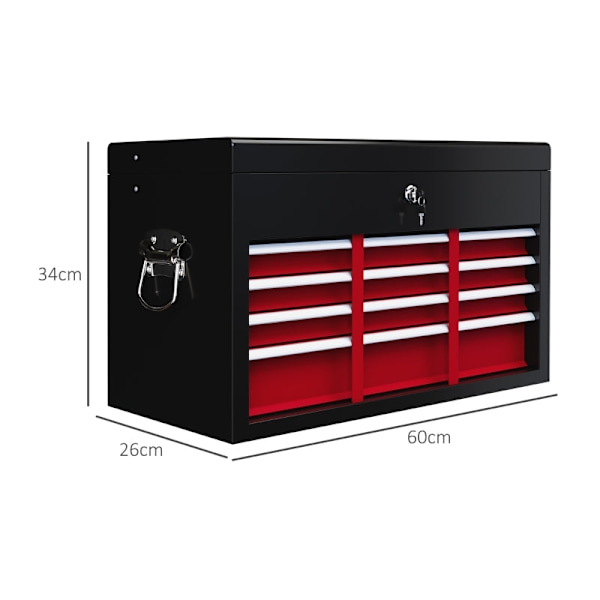 Rootz Tool Box - Låsbar förvaring - 3 lådor Organizer - Slitstarkt stål - Effektiv verktygshantering - 60cm x 26cm x 34cm - Röd+svart