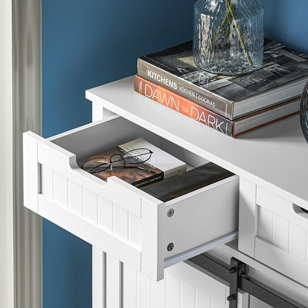 Rootz Moderne køkkenskab - Skænk med skydedør - Kommode - Buffet - Justerbare hylder - Elegant sort/hvidt design - Nem montering - 80 cm x 35 cm x 93