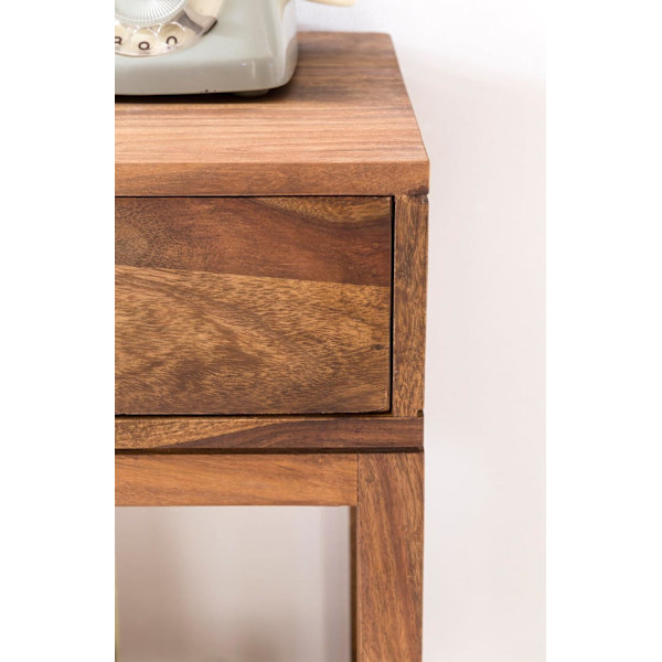 Rootz sidebord massivt træ sheesham sidebord telefonbord med skuffe 35 x 35 x 90 cm