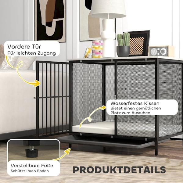 Rootz Hundekasse - Pet Kennel - Hvalpekabinet - Komfortabel måtte - Låsbar dør - Stålgitter - Let at rengøre bakke - Grå+Sort - 80 cm x 55 cm x 71 cm