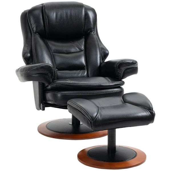 Rootz Relax Chair med Ottoman - Hvilestol - 360° roterende - Justerbart ryglæn - Sort + Brun - 94Lx98Wx104Hcm