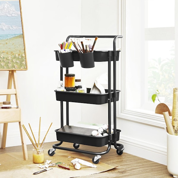 Rootz Trolley 3 Levels Black - Hyllvagn - Förvaringsställ - Robust stålram - 41,6 cm x 33,5 cm x 86,3 cm