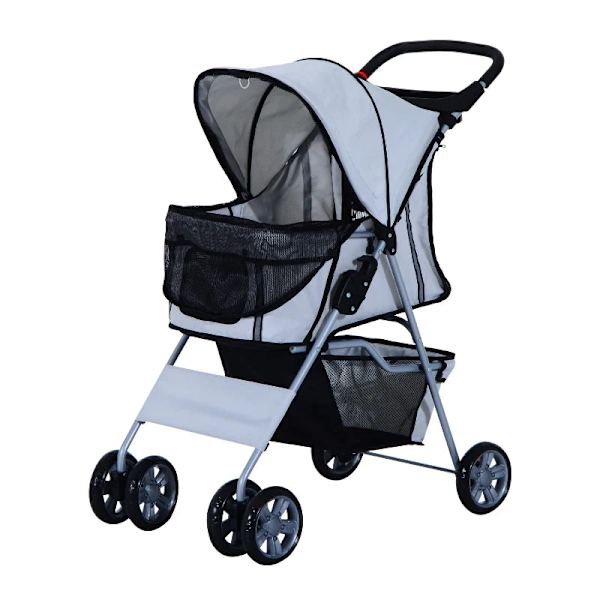 Rootz Dog Stroller - Pet Stroller - Dog Buggy - Foldable Pet Stroller - Dog Travel Buggy - Compact Pet Carriage - Silver - 75L x 45W x 97H cm