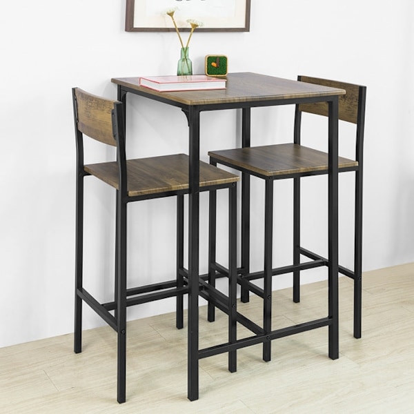 Rootz 3-delt barbordssæt - Køkken spisestue Combo - Havebarbord - Robust MDF og PVC top - Metalstel - Belastningskapacitet op til 120 kg - Dimensioner