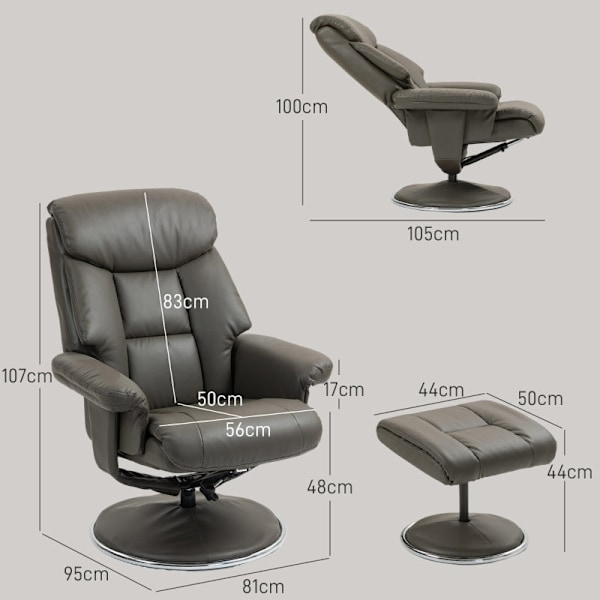 Rootz TV-fåtöljstol med pall - Spelstol - Vippfunktion - konstläder - 81cm x 95cm x 107cm