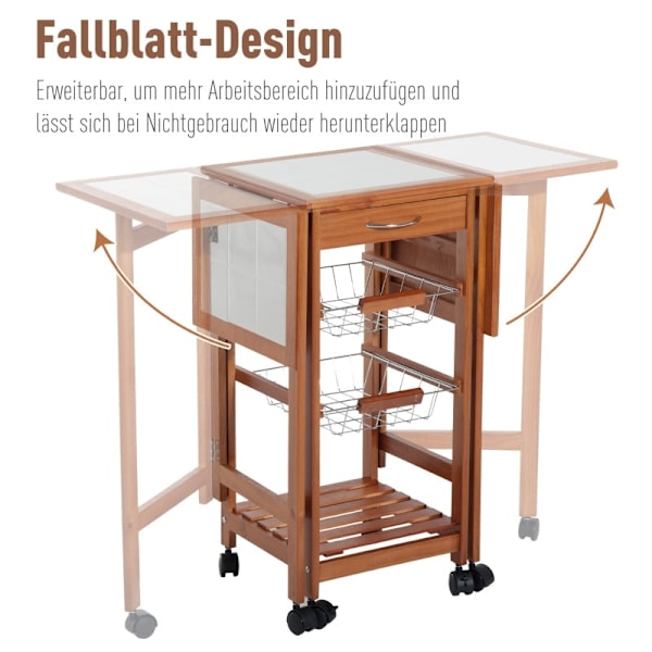 Rootz Serveringsvagn - Rullande köksvagn - Mobil förvaringsenhet - Vikbar arbetsyta - Lättskött keramikskiva - 91cm x 37cm x 75cm