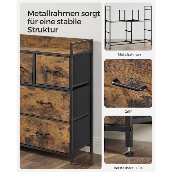 Rootz Vintage Ruskea-musta lipasto - Säilytyskaappi - Lipasto - Polyesteri - MDF - Oxford-kangas - Kuitukangas - 98cm x 28,5cm x 85cm - Organisaatio -