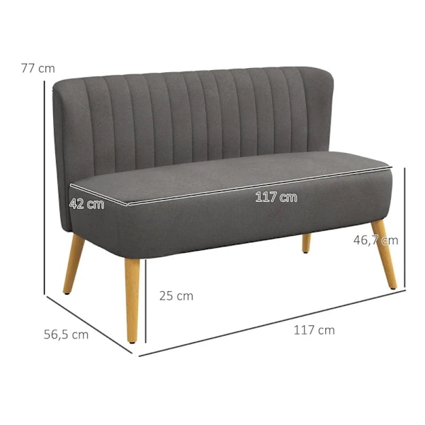 Rootz sofa - retrodesign - 2 pers. sofa - træben - fløjlsagtig polyester - mørkegrå - 117 cm x 56,5 cm x 77 cm