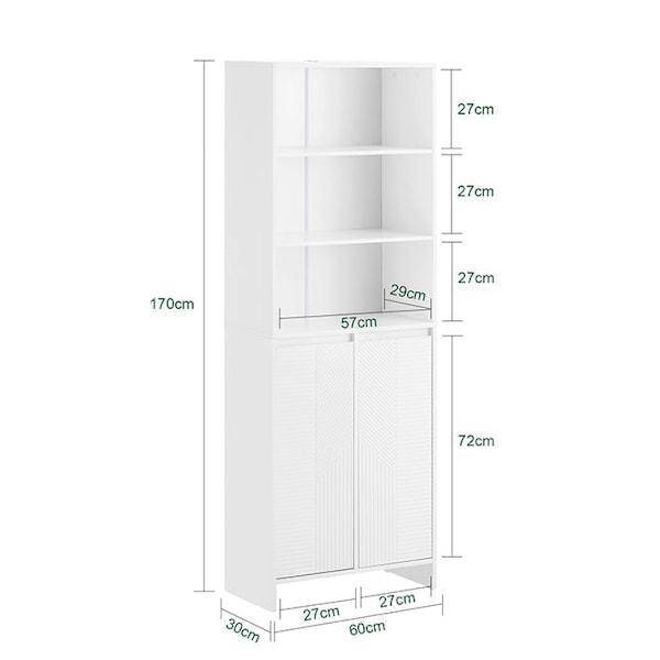 Rootz Tall Badeværelse Skab - Opbevaringsskab - MDF -skab - Rumbesparende design - 60x171x37cm