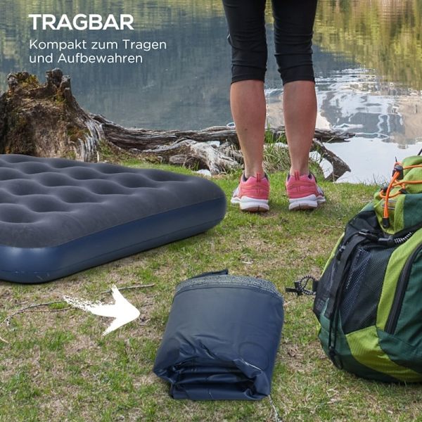 Rootz luftmadrass för 2 personer - Uppblåsbar säng - Campingmadrass - Mjuk & Robust - Optimalt kroppsstöd - Snabb uppblåsning - 203cm x 152cm x 22cm -