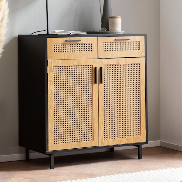 Rootz skænk 80 cm - Sort kommode - Wienervævet design - Stilfuld opbevaringsløsning - Holdbar og rummelig - 80 cm x 86,5 cm x 40 cm