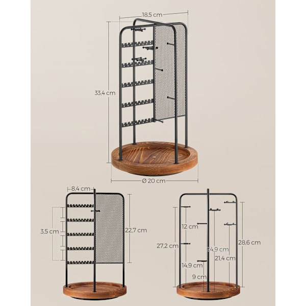 Rootz smyckesställ - Örhängehållare - Halsbandsorganisator - Metall- och MDF-konstruktion - Lättvikt - Kompakt design - 20cm x 20cm x 33,4cm