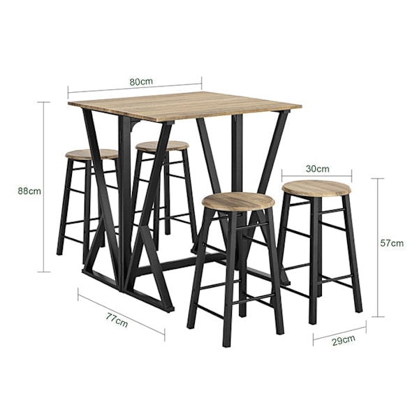 Rootz 5-delade matsalsset - Fällbart bord med 4 stolar - Kompakt matsalsset - Justerbar bordsstorlek - Platssnål design - MDF-fanerskiva - Metallram -