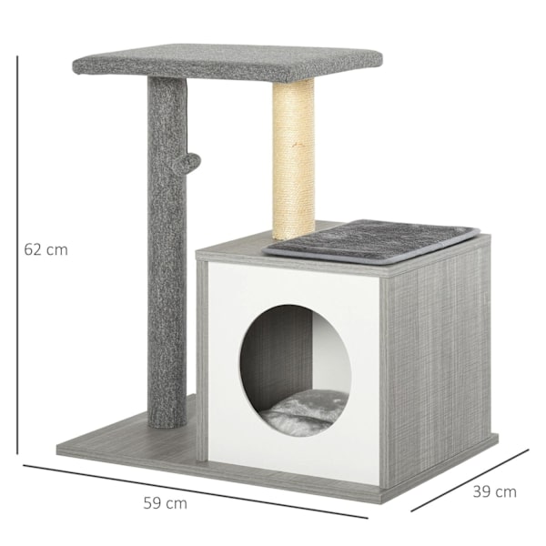 Rootz Kradsestolpe Kattetræ - Grå - Spånplade, Sisal, Plys - 23,22 cm x 15,35 cm x 24,4 cm