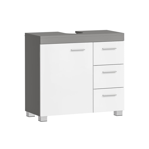 Rootz Hvid-Cement Grå Vask Underskab - Badeværelsesvask - Opbevaringsenhed - MDF-konstruktion - Rummeligt design - Nem montering - 30cm x 70cm x 64cm