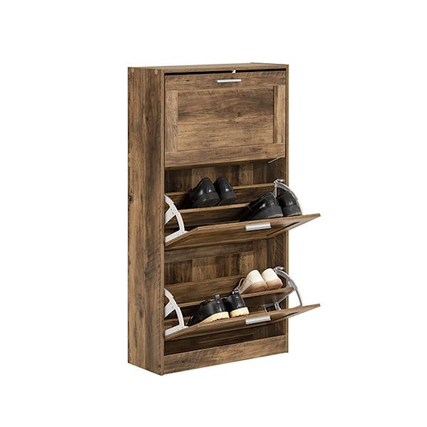 Rootz Skoskab med 3 klapper - Skovipper - Skokommode - Pladsbesparende design - Sikker vippelås til væg - Alsidig opbevaring - 60 cm x 115 cm x 23 cm