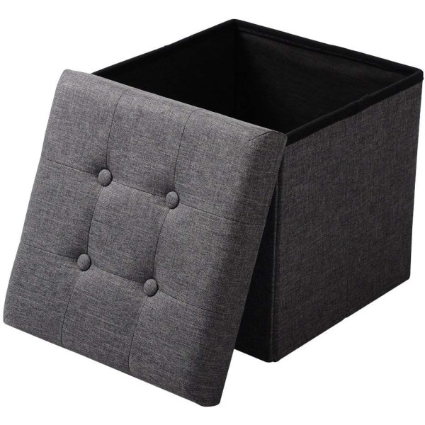 Rootz Opbevaringsskammel - Siddebænk - Osmannisk - Fodstøtte - Opbevaringsboks - Foldbart sæde - Opbevaringskube - Mørkegrå - 37,5x38x37,5 cm