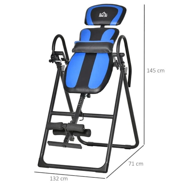 Rootz Gravity Bypass Bord - Inversionsbord - Foldbar Gravity Trainer med to bevægelige hjul - Justeret rygpude - Justeret rygpude - Sort/Blå - 132 x 7