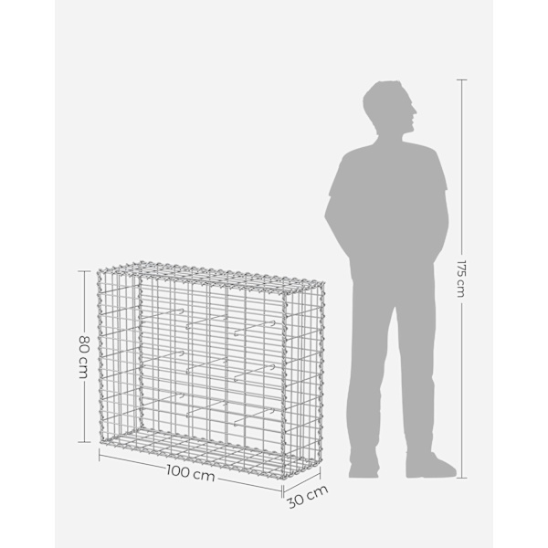 Hopea Rootz Gabion Set - Metalliverkko - Spiraalitikku - Välikoukut - Galvanoitu teräs - 100 cm x 80 cm x 30 cm - Raskas - Helppo koota - Monipuolinen