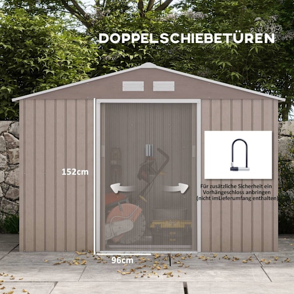 Rootz Tool Shed - Bike Shed - Haveopbevaring - Vejrbestandigt metal - 2,7 m x 1,9 m x 1,9 m - Robust galvaniseret stålkonstruktion