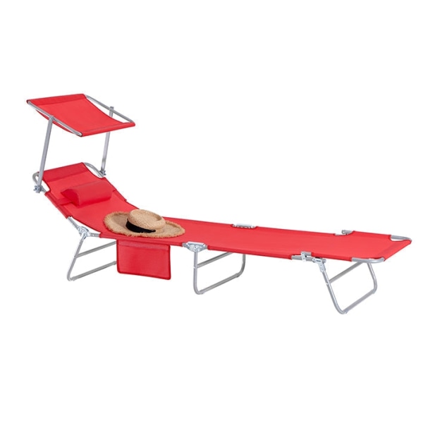 Rootz justerbar solseng med baldakin - Haveseng - Strandseng - Holdbar metalramme - Syntetisk fiberstof - Multiposition - Opbevaringslomme - 195 cm x