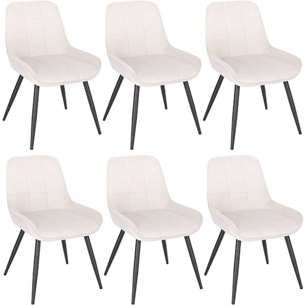 Rootz 6 ruokapöydän tuolin setti - Pehmustetut Velvet Accent -tuolit - Kermanvalkoinen - Mukava ja ergonominen - Kestävä ja lattiaystävällinen - 81,5