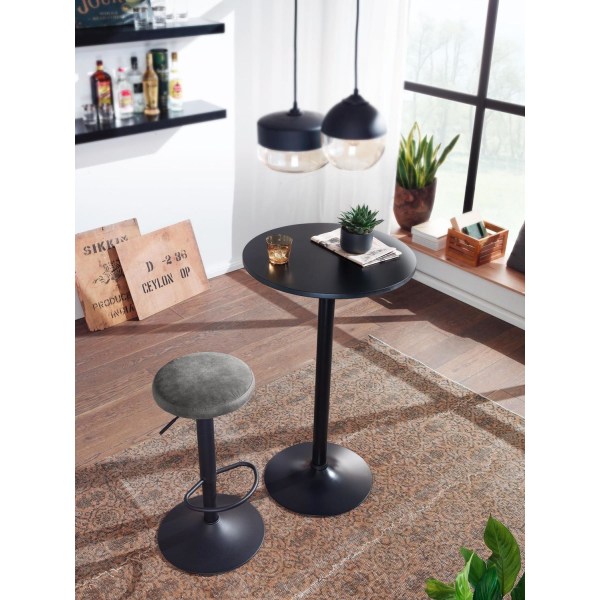 Rootz baarijakkara harmaa mokkanahkainen jakkara ilman selkänojaa 58 - 79 cm - Keittiöjakkara kangas - metalli 100kg - Design baarijakkara työjakkara