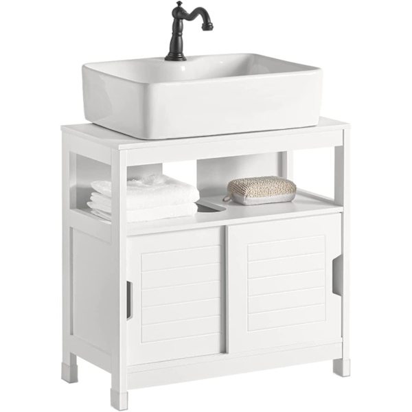 Rootz White Under vask Badeværelses opbevaringsskab med hylde og dobbelt skydedør - 60x30x60cm
