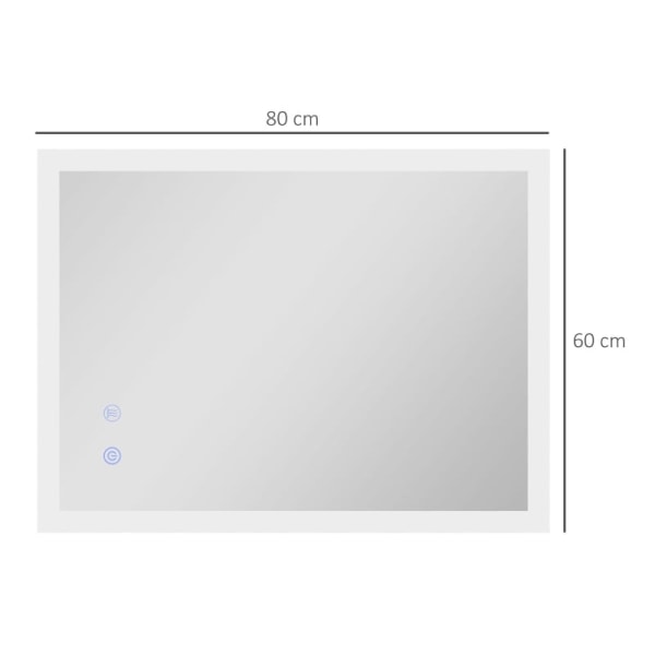 Rootz LED Badrumsspegel - Bakgrundsbelysning - Touchfunktion - Vertikal+horisontell - Minnesfunktion - Ingen dimma - Vit+silver - 80 x 60 cm