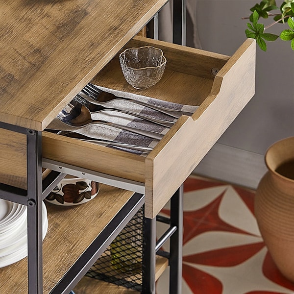 Rootz Serveringsvogn FKW99-N - Sidevogn - Multifunktionsskab - MDF og metal - Opbevaring i 3 niveauer - Mobil med låsebremser - 50 cm x 87 cm x 37 cm