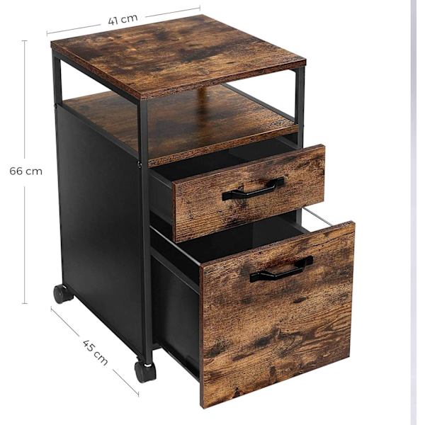 Rootz Ladeblok Industrial - Skuffeblokke - Rullebeholder med lås - 2 skuffer - 41 x 45 x 66 cm