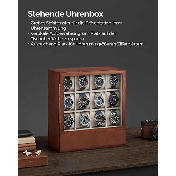 Rootz Watch Box Organizer - Smykkeopbevaringsetui - Display Stand - MDF Velvet Acryl - Elegant design - Rummelige rum - Beskyttende låg - 15 cm x 29,5