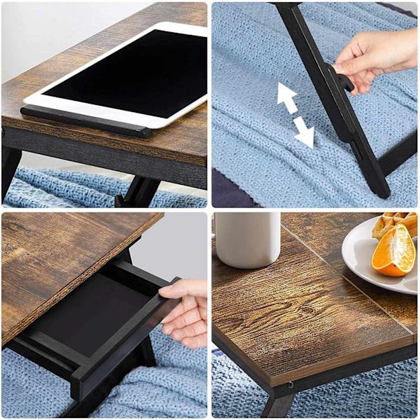 Rootz Laptop Bord - Laptop Stand - Notebook Bord - Morgenmadsbakke - Foldbare ben - Højdejusterbar - Op til 14,3 tommer - Brun - Sort - 71 x 35 x 23 c