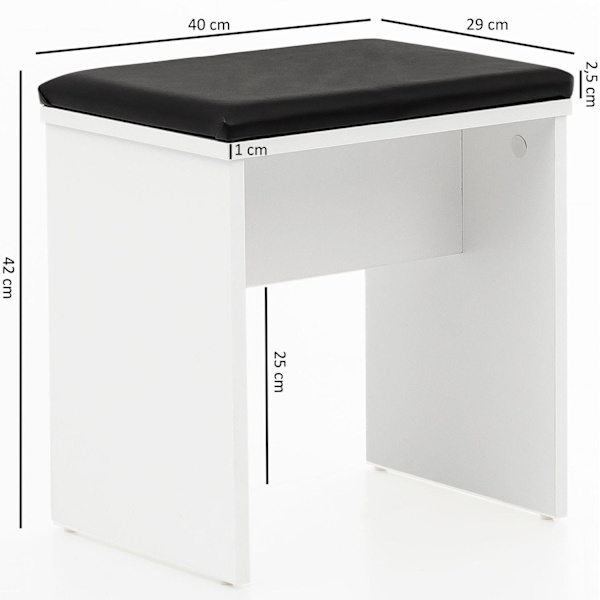 Rootz Toiletbord 60x81x40 cm Hvidt Konsolbord Træ Moderne - Kosmetikbord med skammel og spejl - Hvidt toiletbord med klaprum - Moderne make-up bord pi