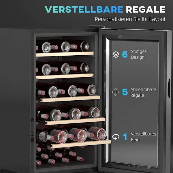 Rootz Wine Kylskåp - Dryck Kylskåp - Wine Cooler - LED Display - 45.1x53.8x79.8cm - 41 flaskkapacitet