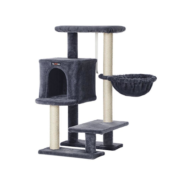 Rootz skrapstolpe - Kattskrapstolpe - Kattträdskrapstolpe - Golvstående skrapstolpe - Med solyta - Rökgrå - 46 x 41 x 84 cm