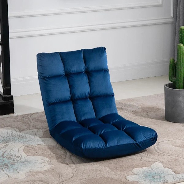 Rootz Lænestol - Gæstemadras - Gulvstol - Justerbart ryglæn - Siddepladser og bænke - Velourlook - Blå - 55 cm x 71 cm x 53,5 cm