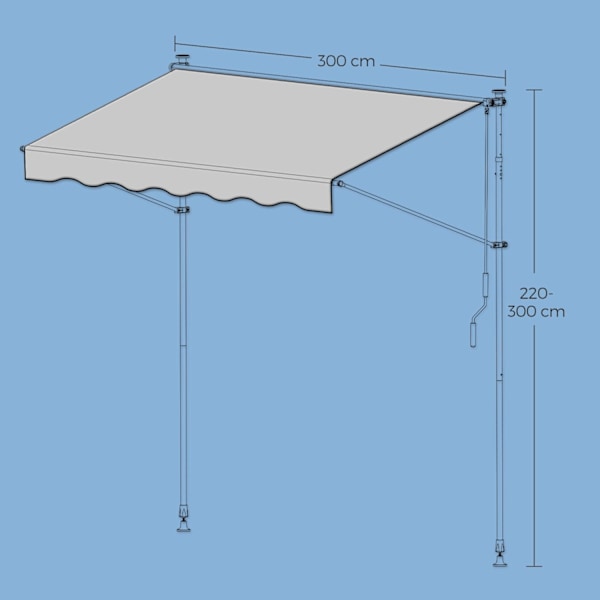 Rootz Clamp Awisning - Balkony Awisning - Höjdjusterbar - Pulverbelagd stålskydd - 300 cm x 120 cm x 220-300cm