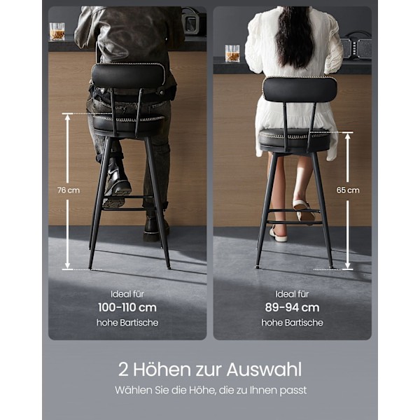 Rootz 2-osainen baarituolisarja - Tasotuolit - Kitchen Island -tuolit - Mukavat istuimet - 54 cm x 54 cm x 91 cm